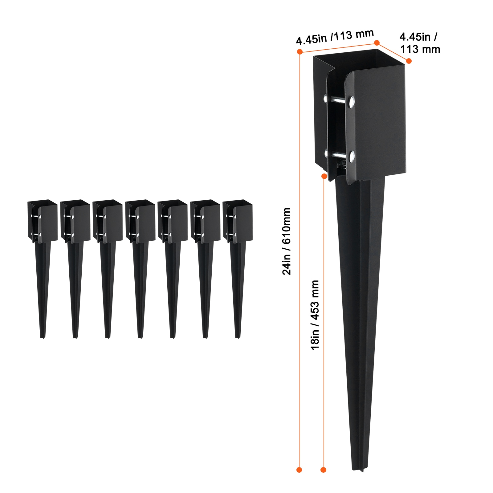 Fence Post Anchor Ground Spike, Black Metal Stake For Garden_voghion.com